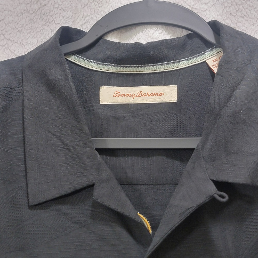 Tommy Bahama Men XXL Black Silk Jacquard Six Flights A Day Wine Embroidery Shirt - Picture 7 of 14